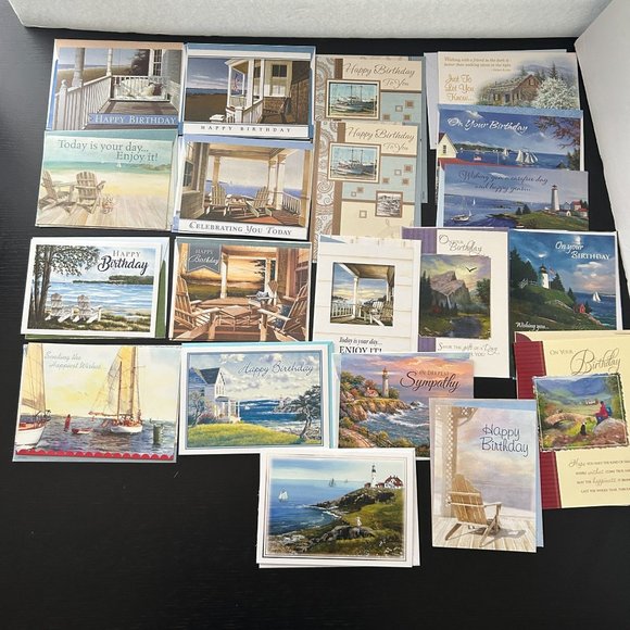 Mixed Lot of 29 Greeting Cards w/ Envelope Boat Beach Ocean Lighthouse Nature - Picture 1 of 16